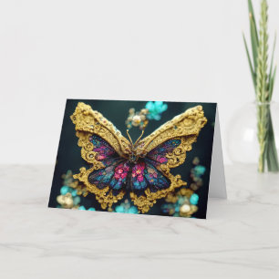 Gold & Teal Butterfly Birthday Greeting Card