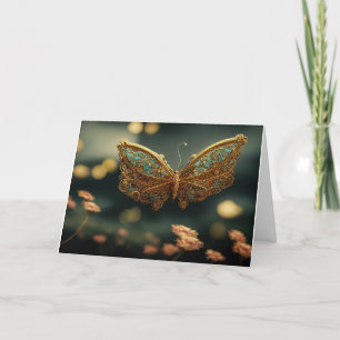 Gold & Teal Butterfly Birthday Greeting Card