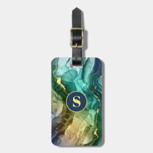 Gold, Teal & Dark Grey Liquid Ink, DIY Monogram Lu Luggage Tag