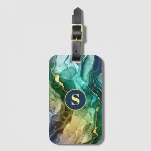 Gold, Teal & Dark Grey Liquid Ink, DIY Monogram Luggage Tag