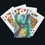 Gold, Teal & Dark Grey Liquid Ink, DIY Monogram Playing Cards<br><div class="desc">A trendy Gold,  Teal and Dark Grey Liquid Ink design with personalised circle Monogram. Click “Customise” to change colours.</div>