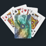 Gold, Teal & Dark Grey Liquid Ink, DIY Monogram Playing Cards<br><div class="desc">A trendy Gold,  Teal and Dark Grey Liquid Ink design with personalised circle Monogram. Click “Customise” to change colours.</div>
