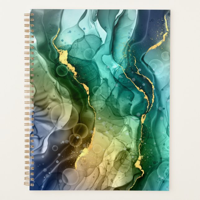 Gold, Teal & Dark Grey Liquid Ink Planner (Front)