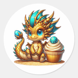 Gold Teal Dragon Boy's Birthday Classic Round Sticker