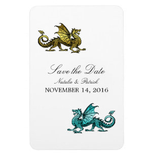 Gold Teal Dragon Save the Date Magnet