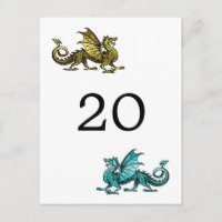 Gold Teal Dragon Table Number Postcard