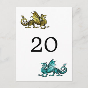 Gold Teal Dragon Table Number Postcard