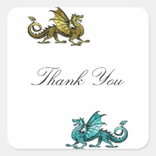 Gold Teal Dragon Thank You Stickers