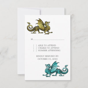 Gold Teal Dragon Wedding Response Card