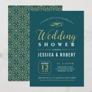 Gold & Teal   Elegant Couples Wedding Shower Invitation