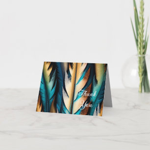 Gold & Teal Feather Art Thank You Card