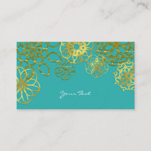 Gold & Teal Floral Mandalas Business Card