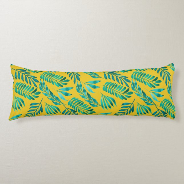 Gold Teal Foliage Leaves Chic Stylish Bedding Body Cushion (Front)