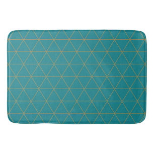 Gold Teal Geometric Triangles Boho Glam Minimalist Bath Mat