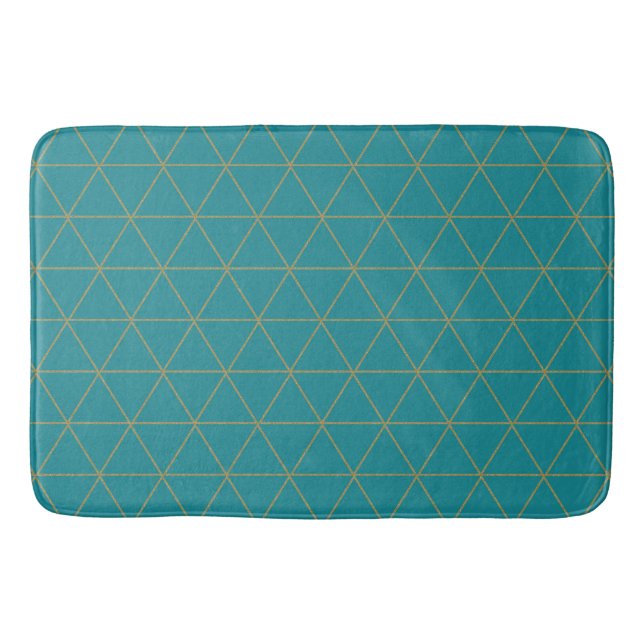 Gold Teal Geometric Triangles Boho Glam Minimalist Bath Mat (Front)