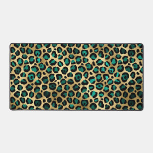 Gold & Teal Glam Leopard Print Desk Mat