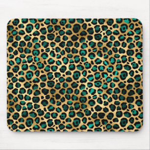 Gold & Teal Glam Leopard Print Mouse Mat