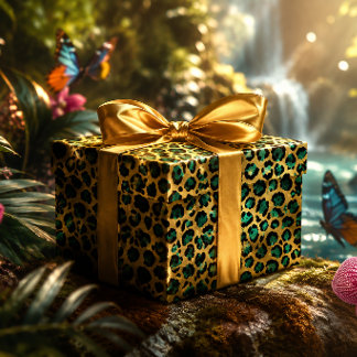 Gold & Teal Glam Leopard Print Wrapping Paper
