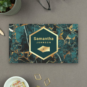 Gold Teal Green Marble Pen Nib Professional Business Card