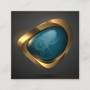 Gold Teal Logo Modern Hairdresser Stylist Square Business Card