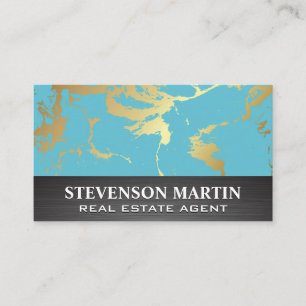 Gold Teal Marble   Metallic Business Card