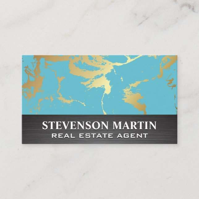 Gold Teal Marble | Metallic Business Card (Front)