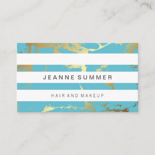 Gold Teal Marble   White Striped Business Card
