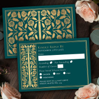 Gold Teal Mediaeval Sword Wedding RSVP