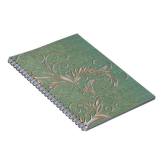 Gold Teal Ombre Effect Damask with Embelishments Notebook