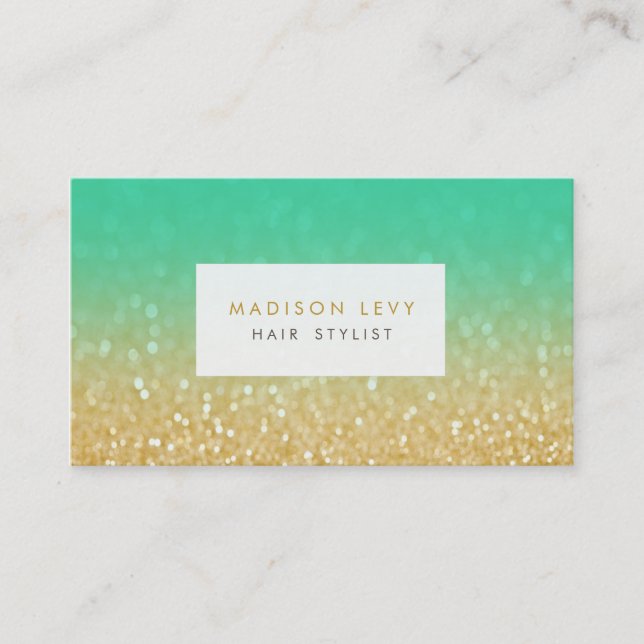 Gold & Teal Ombre Glitter Hair Stylist Cards (Front)