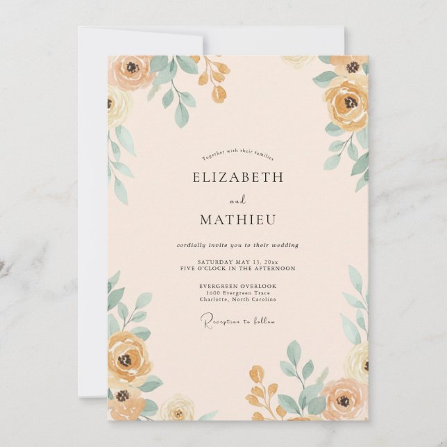Gold Teal Painted Wedding Invitation (Front)