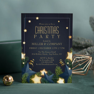 Gold Teal Pine Star Corporate Christmas Party Invitation