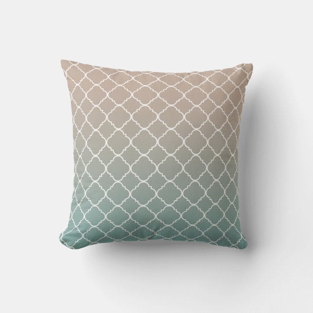Gold Teal Quatrefoil Cushion (Front)