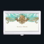 Gold & Teal Sea Shell Glam Beach Elegant Custom Business Card Holder<br><div class="desc">Gold & Teal Sea Shell Glam Beach Elegant Custom Business Card Holder. Matching business cards available.</div>
