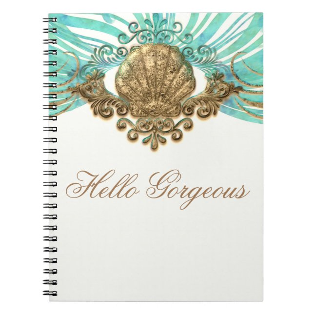 Gold & Teal Sea Shell Glam Beach Elegant Journal (Front)