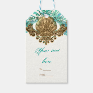 Gold & Teal Sea Shell Glam Beach Party Favour Gift Tags