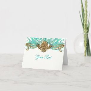 Gold & Teal Sea Shell Glam Beach Thank You Fold Card