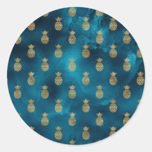 Gold Teal Shell Elegant Chic Stylish Classic Round Sticker