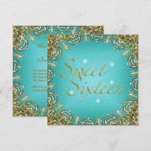 Gold Teal Sweet Sixteen Sweet 16 Image Invitation