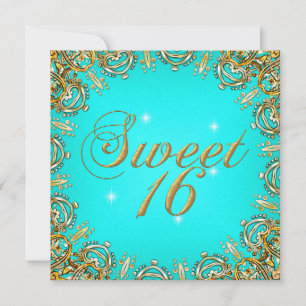 Gold Teal Sweet Sixteen Sweet 16 Party Image Invitation