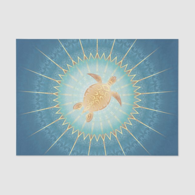Gold Teal Turtle And Mandala Tissue Paper (Front)