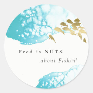 Gold Teal Underwater Fish  Nuts About Fishing Classic Round Sticker