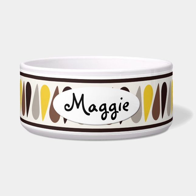 Gold Teardrop Personalised Ceramic Dog Bowl (Front)