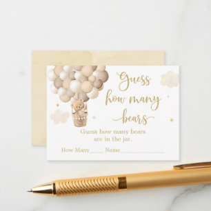 Gold Teddy Bear Balloon Baby Shower Guess How Many Enclosure Card