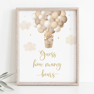Gold Teddy Bear Balloon Baby Shower Guess How Many Poster