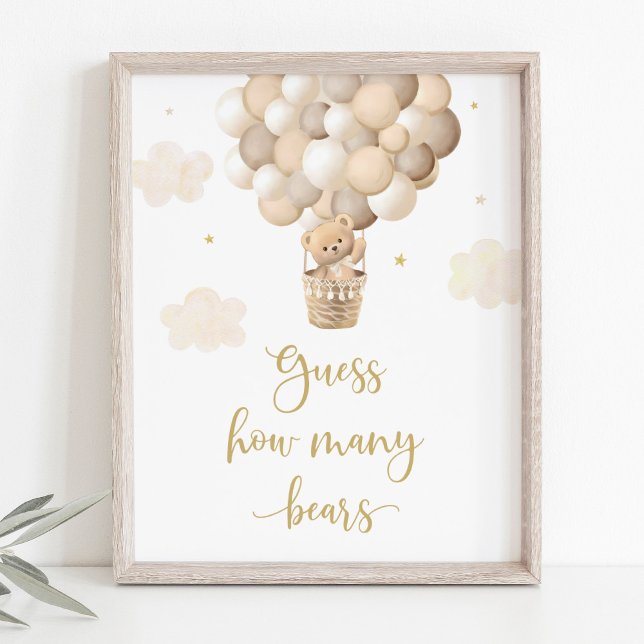 Gold Teddy Bear Balloon Baby Shower Guess How Many Poster (Creator Uploaded)