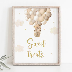 Gold Teddy Bear Balloons Baby Shower Treats Sign