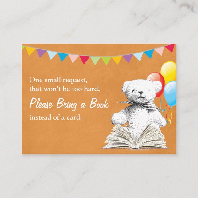 Gold Teddy Bear Book Request Baby Shower Insert (Front)