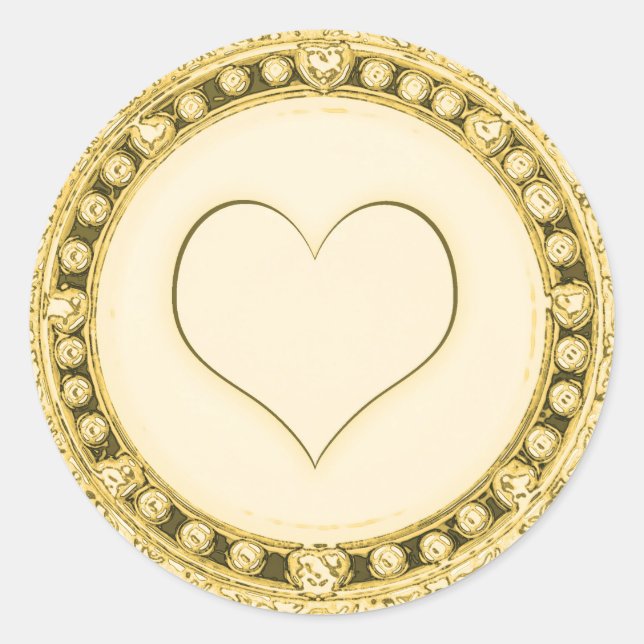 Gold Template Customise Heart Classic Round Sticker (Front)