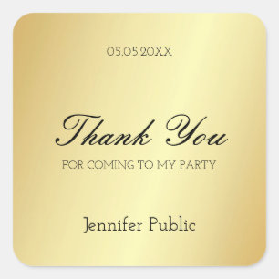 Gold Template Thank You Hand Script Text Glamourou Square Sticker